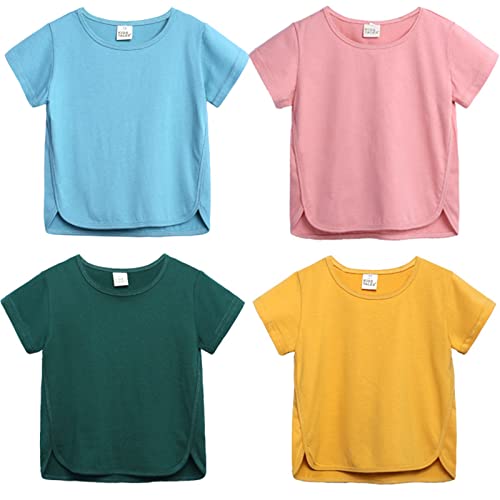 Cotton Kids T-Shirts Short Sleeve Summer Crew Neck Basic Sweatshirt Tops for Boy Girls Toddlers Unisex Children (Green, 5-6 Years)