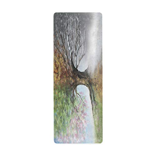 Mnsruu Four Season Tree Landscape Nature Travel Yoga Mat with Bag 26x 71(66x180cm) Non Slip Rubber Folding Mat for Yoga Pilates Women Home Fitness Exercise