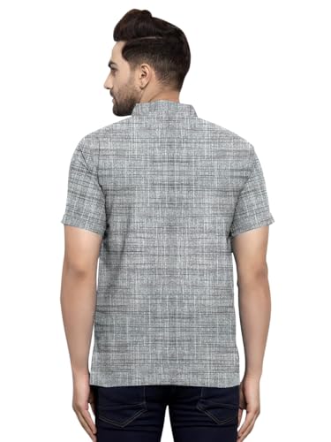 Image of Men's Regular Fit Self-Design Solid Mandarin Collar Half Sleeve Casual Line Pure Cotton Blend Fancy Shirt (Multi-Color)