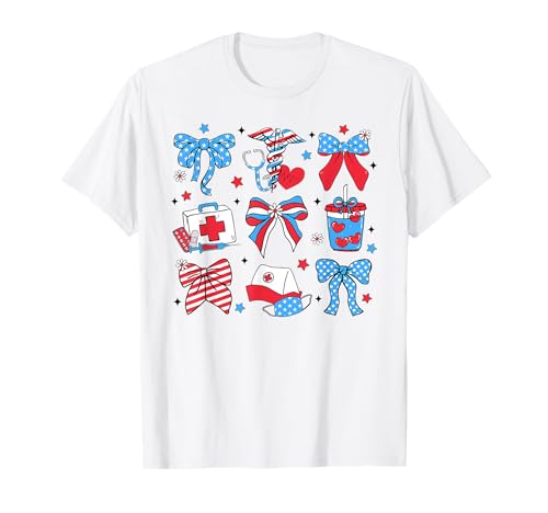 4th July Nurse Coquette Bow ICU Nurse CRNA Surgical Medical T-Shirt