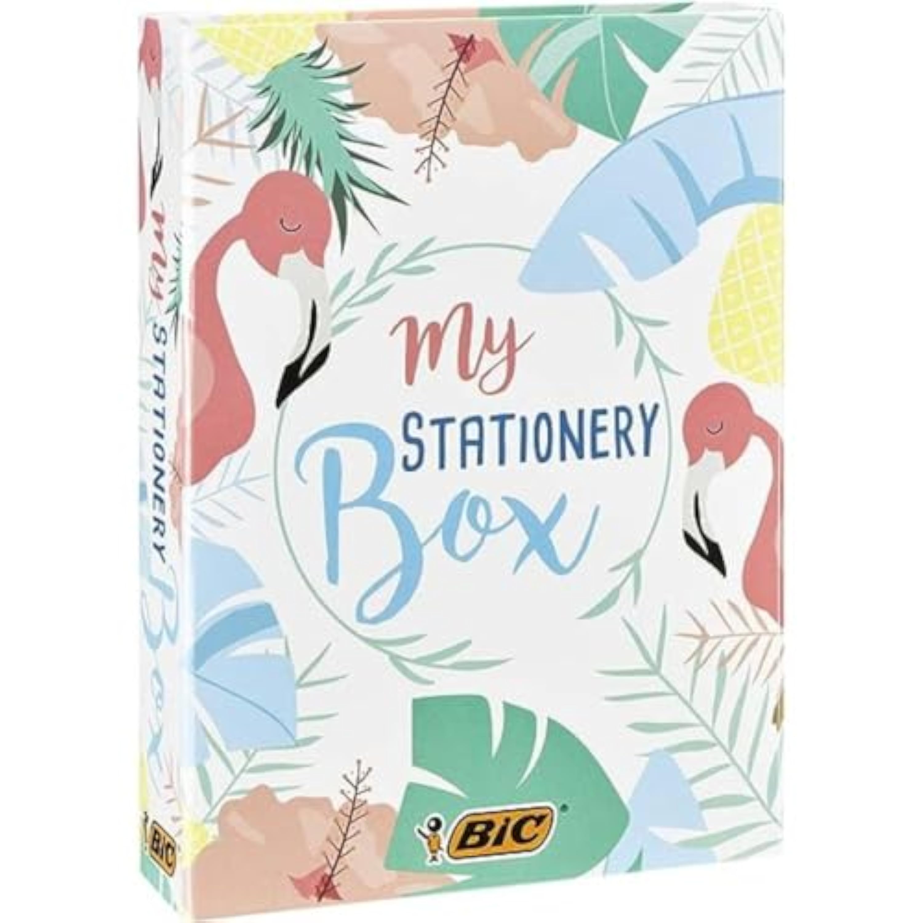 BIC My Stationery Box, Multipack de 28 Unidades para Regalo, 10 Rotuladores, 6 Bolígrafos, 4 Subrayadores, 1 Corrector de Cinta, 5 Rotuladores Permanentes, 2 Blocs de Notas Adhesivas y 1 Cuaderno A5.