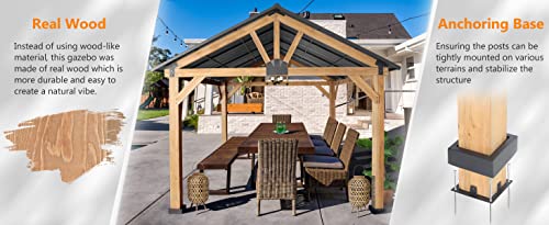 Joyside Wood Gazebo 13 x 15 ft. Wood Patio Gazebo - Spruce Framed Gazebo with Metal Steel Gable Roof Hardtop Gazebo for Patio, Garden, Lawns and Parties