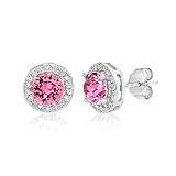 Devin Rose Sterling Silver Round Halo Stud Earrings for Women made with Faceted Crystals Rose Crystal Imitation October Birthstone