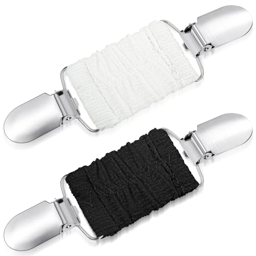 Image of Mabor 2Pcs Dress Clips Back Cinch, Elastic Shirt Clips for Women Clothing Dress Cincher Clip for Fitting Retro Cardigan Collar Clips Shawl Clip for Girls Dress Tightener Clip, Black, white