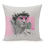 Throw Pillow Cover 18x18 Inch，Renaissance David Sculpture Stylish Trendy Pink Glasses Square Throw