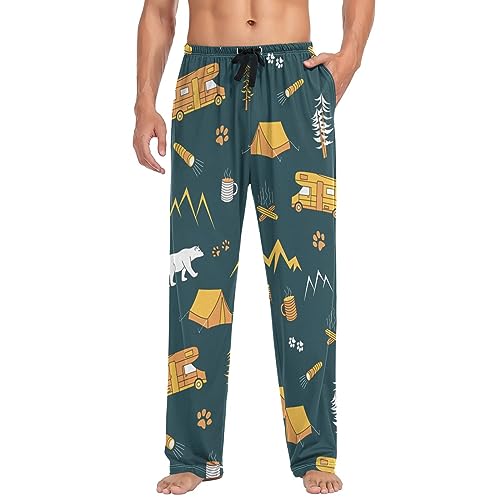 Cute Lovely Bear Pajama Pants Camping Travel Forest Men's Pajama Bottoms Lounge Sleepwear PJs Casual Sleep Pants M4