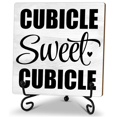 Cubicle Accessories - Cubicle Sweet Cubicle - Cubicle Decor Sign With Stand, Home Office Decor Rustic Table Desk Decor Accessories & Supplies, 5X5 Inches-A56