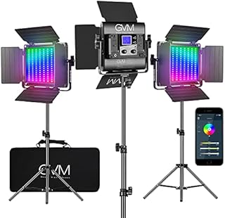 GVM RGB LED Video Lights with Stand, 800D APP Control Full Color Photography Panel Lighting Kit, CRI97+ Bi Color 3200K-5600K for Camera Photo Studio YouTube (3 Pack)