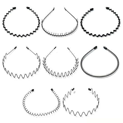 Image of Thin Hair Bands for Men and Women, 8-Piece Hair Accessories Set for Kids Girls and Boys, Headband for Gym and Daily Wear, Black Metal Hair Clip for Stylish Men Fashion
