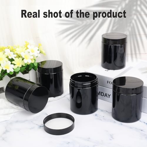 48 Packs 8 oz (250 ml) Black Plastic Jars with Lids, Cosmetic jars with Wide-Mouth for slime, beads, rhinestones, sequins Cosmetics, Lotion, Cream, Ointments and More by KUKLIPJIM.4