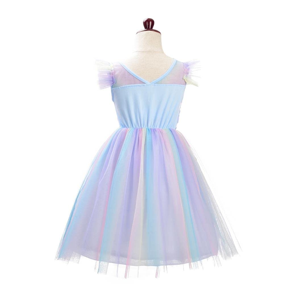 Lito Angels Deguisement Robe de Princesse Licorne Enfant Fille, Taille 2-10 ans, Bleu Arc-en-ciel - 3