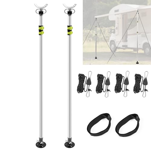 Awning Stabiliz'r Pole Kit - 2 Pack RV Awning Tie Down Kit Pole with 4 Wind Ropes & Accessories, Heavy Duty RV Awning Support Poles Adjustable Length 43' to 112'
