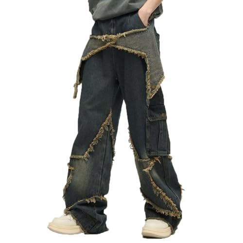 Men's Vintage Flared Leg Denim Jeans Streetwear Trendy Fashion Cargo Denim Pants