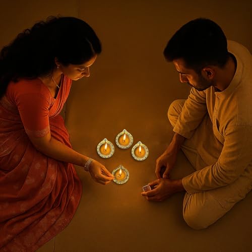 Image of Party Propz Golden Wax Filled Clay Diya for Puja - Set of 4 Wax Diya for Decoration, Pooja Decoration Items for Home, Teracottas Diyas for Puja Decorations Items, Clay Diyas for Pooja