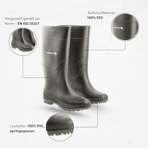 Högert Technik – Arbeitsgummistiefel PVC schwarz OB SRA Sicherheitsstiefel, rutschfeste Berufsstiefel, wasserdichte Arbeitsstiefel ohne Metallteile für Industrie und Handwerk