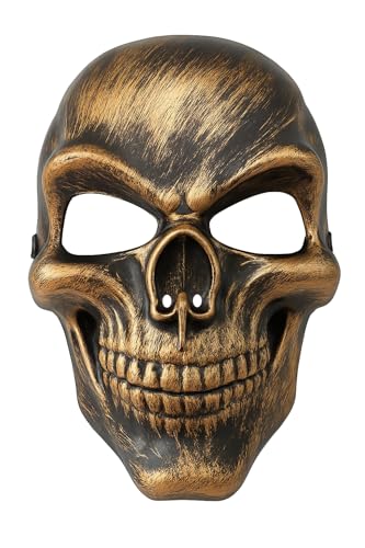Maschera teschio rigida bronzo costume Halloween Carnevale accessori travestimento adulti realistico scheletro pauroso raccapricciante latex teatrale misterioso inquietante classico horror macabro
