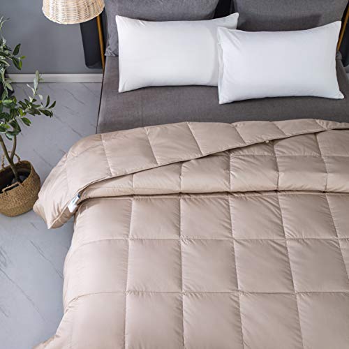 Kumiq Lightweight Down Blanket, Cooling Down Comforter Duvet Insert For Summer/ Warm Weather, Machine Washable, Super Soft Cotton Shell Without Noise, Coffee Golden, King Size #TOP2