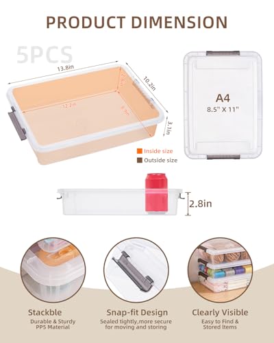 Image of Storage Bins with Lids,6 Quart Clear Sensory Bins,Plastic Bins for Arts Crafts Organizers,Stackable Storage Containers for Home, Office, School, and Scrapbook Clear White,5 Packs