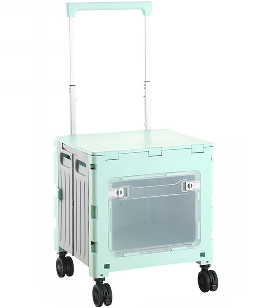 Foldable Shopping Utility Cart Portable Rolling Crate Handcart with 360°Rotate Wheel,Collapsible Folding Cart for Travel Move Luggage Office Use (Green,70mm Universal Wheel)