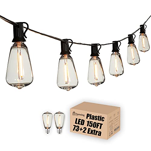 DAMAING Outdoor String Lights 150 FT Patio Lights String with 75 Dimmable ST38 Plastic LED Bulbs,Vintage Shatterproof Edison String Lights Waterproof for Bistro Balcony Backyard and Gazobos.