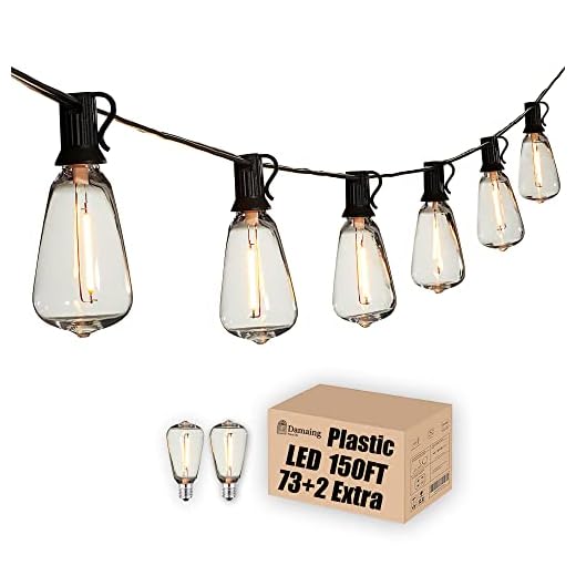DAMAING Outdoor String Lights 150 FT Patio Lights String with 75 Dimmable ST38 Plastic LED Bulbs,Vintage Shatterproof Edison String Lights Waterproof for Bistro Balcony Backyard and Gazobos.