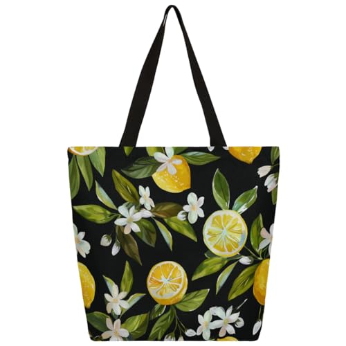 Image of Lecluit Lemon Canvas Tote Bag for Women,1914