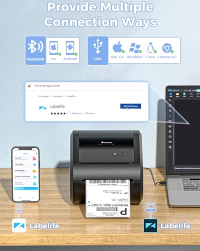 Phomemo D520BT Bluetooth Etikettendrucker DHL Thermodrucker,Versandetiketten Drucker 4x6 Labeldrucker,Shipping Label Printer für Pakete,Porto,Adresse,Logo,Kompatibel mit Ebay,Etsy,Amazon,Shopify