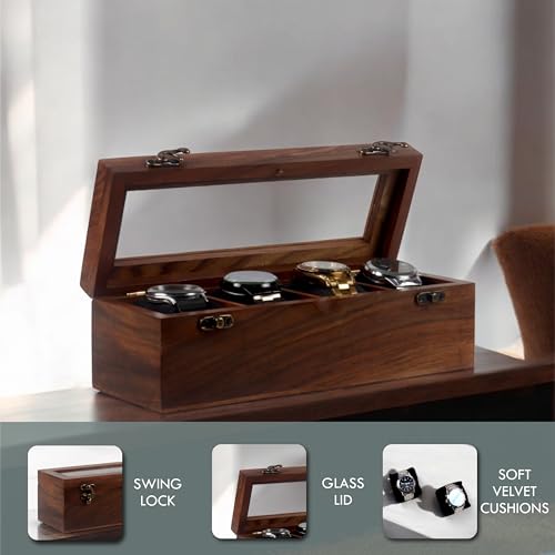 Image of Vintage Wooden Watch Box for Men, Timepiece Storage & Organizer, Watch Display Case, Jewelry Box for Women, Anniversary Gift for Husband (4 Grooves (Rosewood))