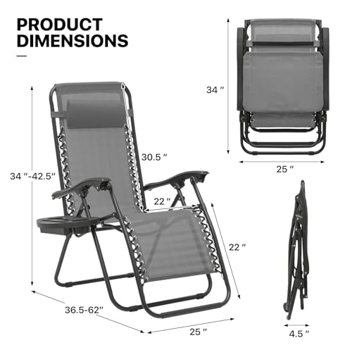 Monibloom A15-LC-003-1P-GY Zero Gravity Chair Outdoor Folding Patio Lounge Chair For Outside Reclining Lawn Chair Recliner Beach Chair For Adults thumb #2