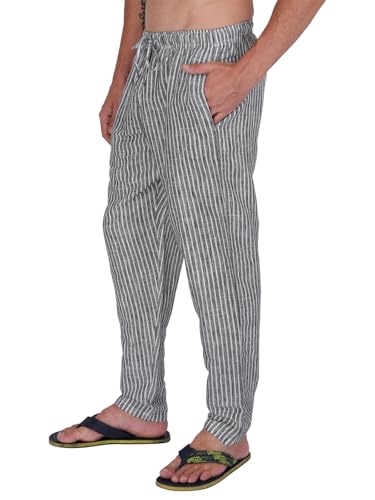 Image of Mens Cotton Linen Striped Plus Size Pyjama