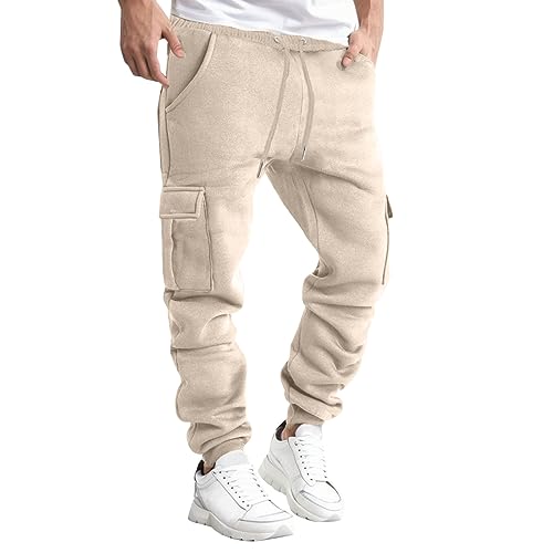 XUNRYAN Men's Cargo Pants Casual Sweatpants Workout Joggers Hiking Drawstring Stretch Tactical Pants with Multi Pockets