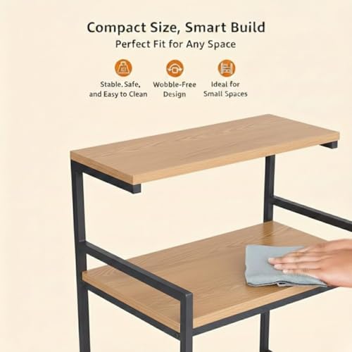 Image of TEKAVO Engineered Wood Multi-Purpose Rack for Microwave | OTG | Oven | Kitchen Organizer | Mile Oak | 60L x 40W x 70H CM