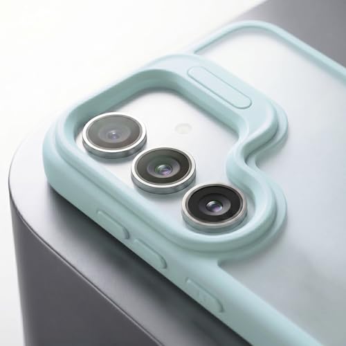 Image of amazon basics Frosted Matte Case for Samsung Galaxy S24 5G | Built-in Flip-Out Camera Lens Stand | Translucent Back with Contrast Blue Bumper | Shockproof Protective Cover with Foldable Kickstand