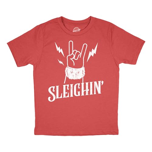Crazy Dog T-Shirts - Funny Christmas Youth Shirt – Sleighin Santa Hand Red Graphic Tee – Cool Novelty Holiday Shirt for Boys and Girls – Soft Cotton Christmas Youth Tee Festive Family Celebrations - Red L