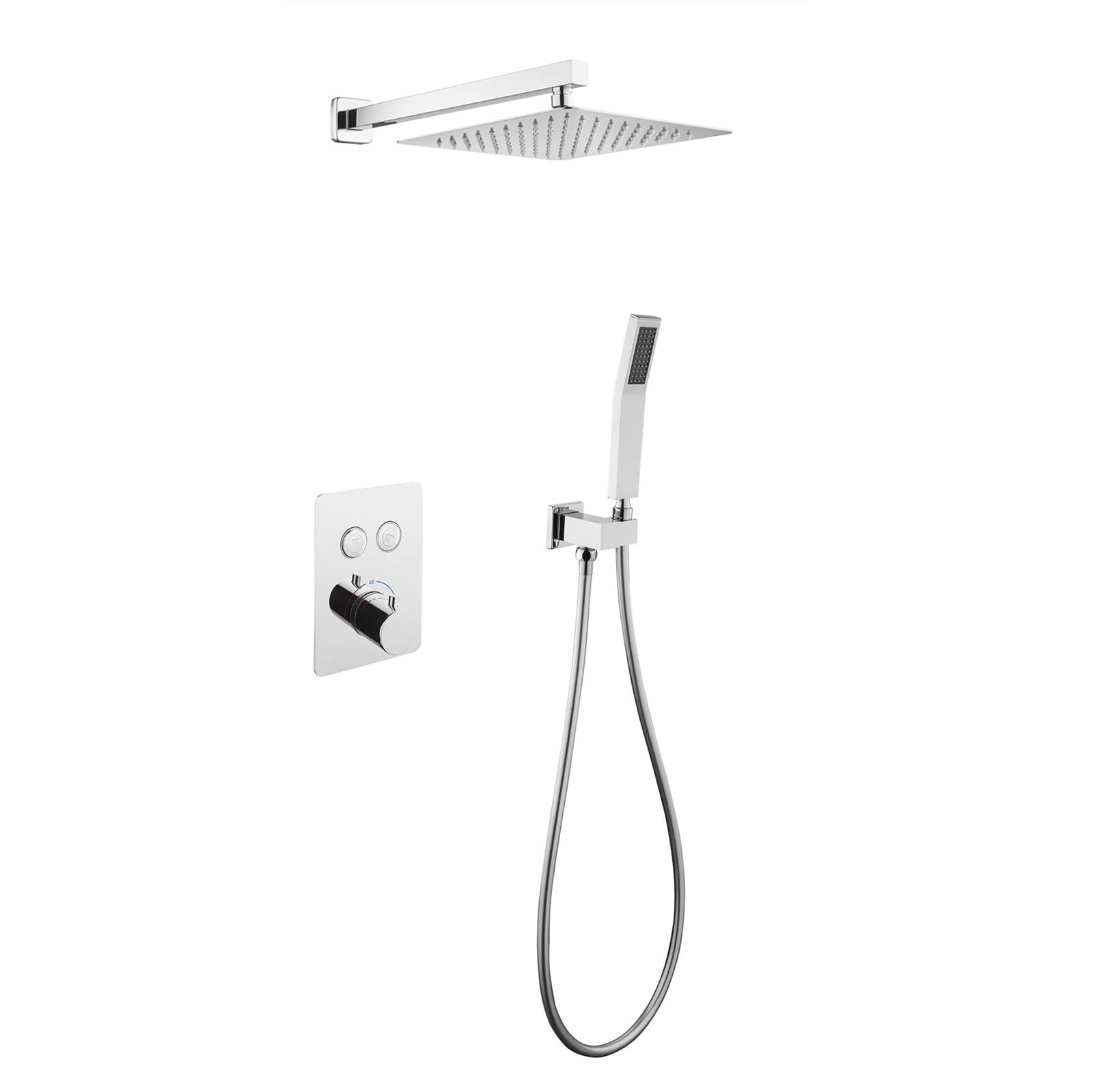 Sistema de ducha de lluvia de 10 pulgadas, ultra delgado, cabezal de ducha de doble función, mezclador montado en la pared, control de temperatura, experiencia de spa de lujo para máxima comodidad