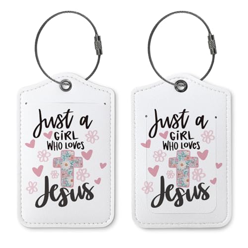 Christian Luggage Tags for Suitcases,2 Pack Baggage Tag Label with Steel Loop,Handbag School Bag Backpack Traveling Accessories,Christian Gifts,Just A Girl Who Loves Jesus