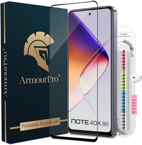 Image of ArmourPro Military Grade Gorilla Tempered Glass Screen Protector Compatible for Infinix Note 40X 5G with Edge to Edge Coverage, Cable Protector and Easy Installation kit (6.78 Inch)