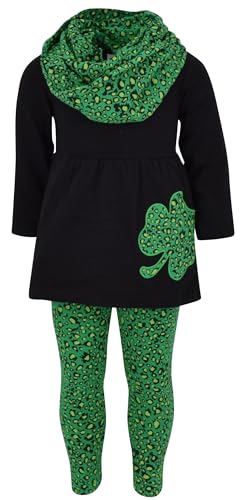 Image of Unique Baby Girls Kids Toddler 3pc Outfit Set Long Sleeve Stretch Tunic Top Leggings and Scarf