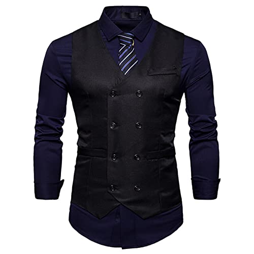 Zeiyignr Men's Suit Vest Slim Fit Double Breasted Dress Vest Casual Business Formal Waistcoat V Neck Party Wedding Vests2
