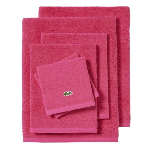 Lacoste Grand Slam 6-Piece Towel Set – Soft and Absorbent 100% Cotton Towels for Bathroom, Quick-Drying – Includes 2 Bath Towels, 2 Hand Towels, 2 Washcloths, Magenta