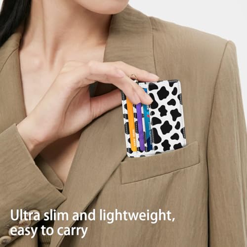 Image of Slim Minimalist Pocket Credit Card Holder Wallet Women | RFID Blocking Lightweight Thin Small Cute Card Cases, Cow Print