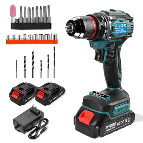 Cordless Drills Set, 21V Power Drill, Double 2000mAh Batteries El...