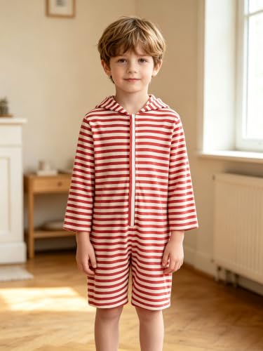 Mono con capucha infantil anti desabrochable estilo casual de rayas 5