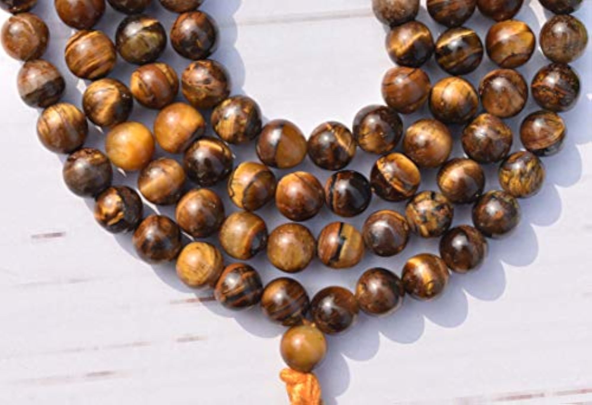 Natural Tiger Eye Healing Crystal Mala, 34 Inch, 108 Beads