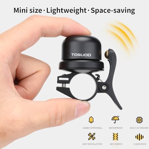 TOSUOD Bike Bell with Hidden AirTag Mount, Anti-Theft GPS Tracker Bike Bell for Apple AirTag, Secure Bike Accessories Fit 0.87"/22.2mm, 1"/25.4mm, 1.25"/31.8mm Handlebar — view 2