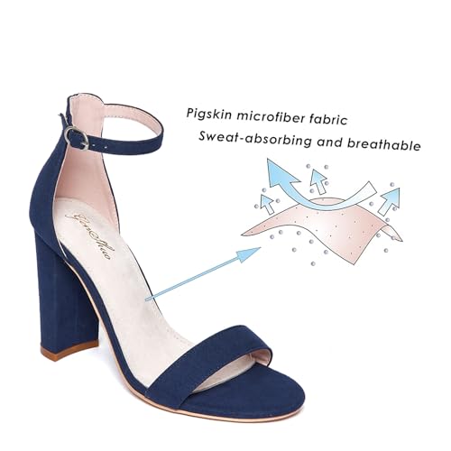 Image of GENSHUO Women's 4-inch Chunky High Heel Sandals with Ankle Strap,Party Wedding Bridal Shoes