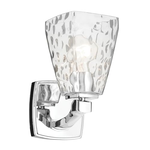 Image of Kichler Marant 5 inch 1-Light Wall Sconce Bathroom Vanity Light Fixture with Clear Water Glass in Chrome for Bathroom, Powder Room, Hallway (5 inch W x 9.5 inch H), 55214CHWTR