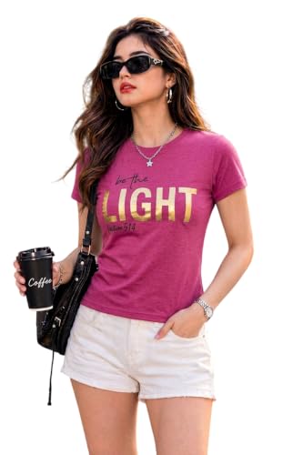 Image of Preneum Women's Graphic Printed T-Shirt, Round Neck Half Sleeve Casual Slim Fit Cotton Blend Tee, College, Office & Travel