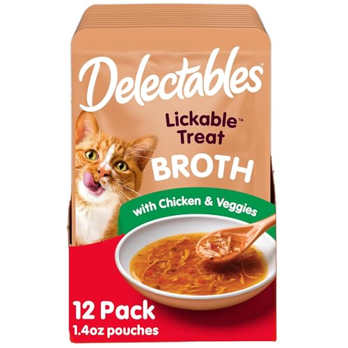 Hartz Delectables Savory Broths Chicken & Veggies Lickable Wet Cat Treats, 12 Count