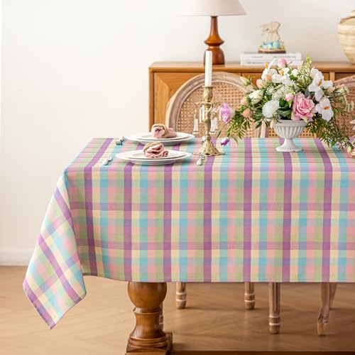 JIALE Colorful Gingham Tablecloth Pink Purple Blue Yellow, 60 x 84 Inch